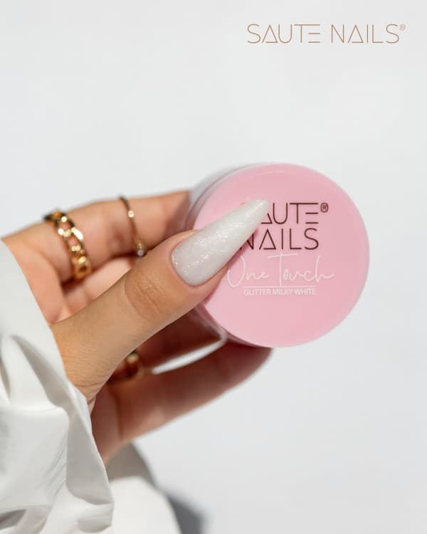 SAUTE NAILS Kynsienrakennusgeeli ONE TOUCH - GLITTER MILKY WHITE - 50g - ISO