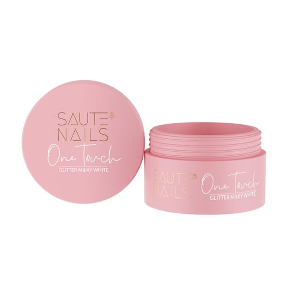 SAUTE NAILS Kynsienrakennusgeeli ONE TOUCH - GLITTER MILKY WHITE - 50g - ISO