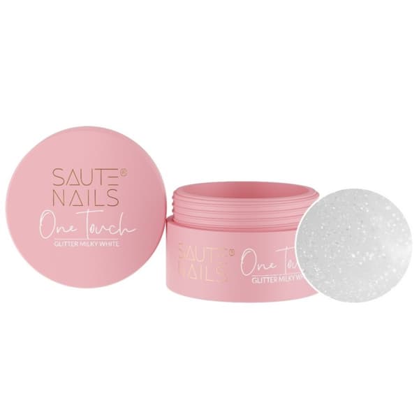 SAUTE NAILS Kynsienrakennusgeeli ONE TOUCH - GLITTER MILKY WHITE - 50g - ISO