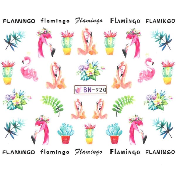 Vattendekaler - Flamingo - BN-920 - För naglar