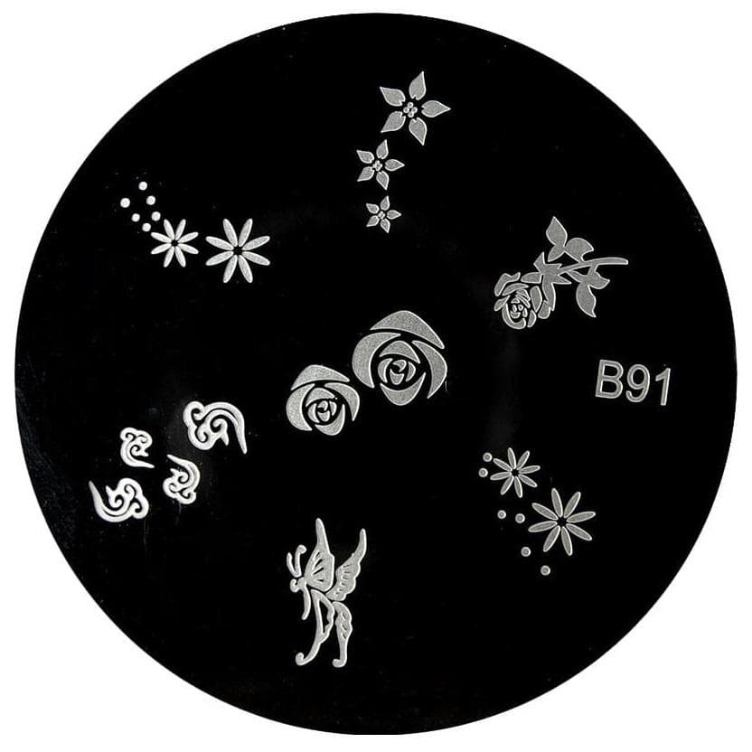 Stämpelplatta - Nageldekorationer - B91 - Rund