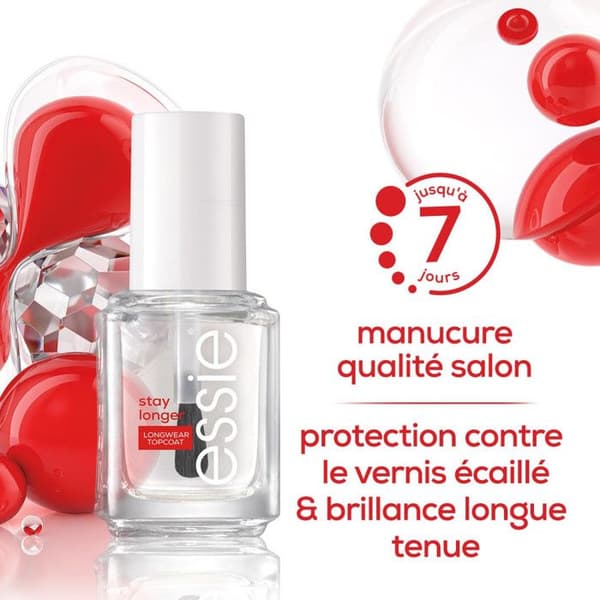 Nagellack - Essie - N°Stay Longer Top Coat - 13,5 ml - Transparent - Vegansk - Högglans