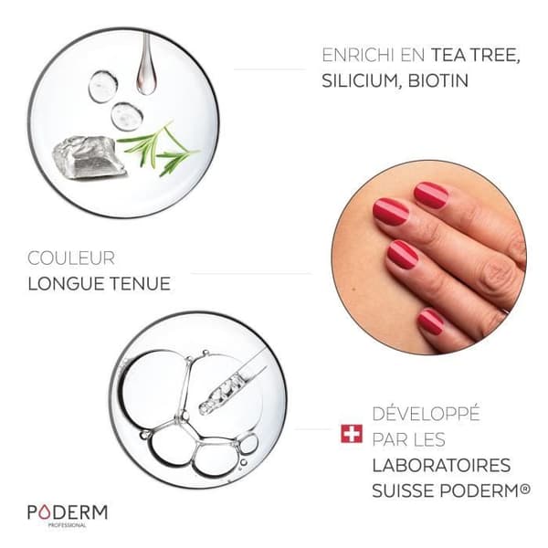 Nagellack - PODERM - Color Care N°797 - Röd Ros - Berikad med Tea Tree - 8ml - Schweizisk Tillverkning
