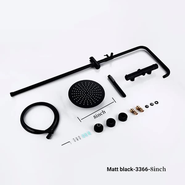 Termostatisk Blandingsbatteri Bruser, Vægmontering, Regnbruser Håndbruser, Matt Black-10inch