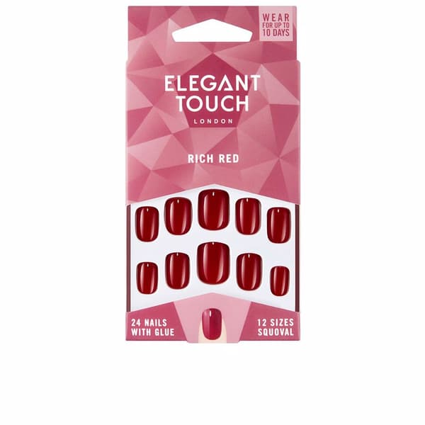 ELEGANT TOUCH POLISHED NAIL COLOUR with squoval glue #rich red