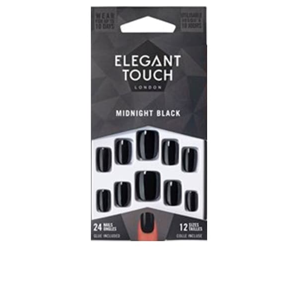 ELEGANT TOUCH CORE COLOUR nails with squoval glue #midnight black 24 u