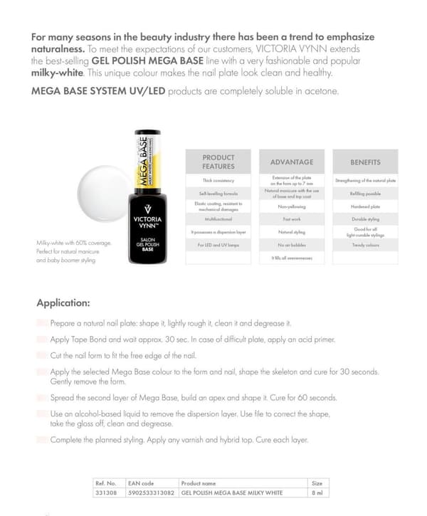 Gel Polish -  Mega Base - Milky White - 15 ml - Victoria Vynn