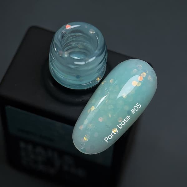 NAILSOFTHENIGHT Partybas 05 - neonblå bas med holografiska hexagoner, 10 ml