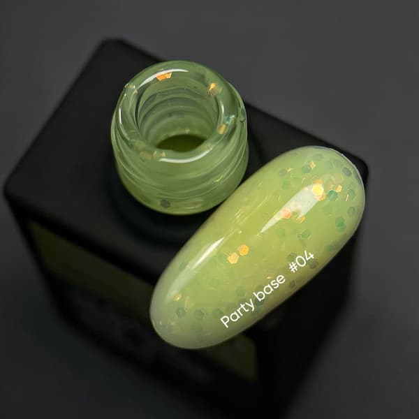 NAILSOFTHENIGHT Party base 04 - neon citron base med holografiske sekskanter, 10 ml