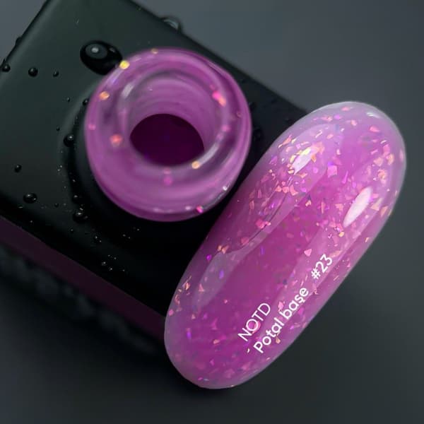 NAILSOFTHEDAY Potal bas 23 - mörkrosa bas med holografiska flingor, 10 ml