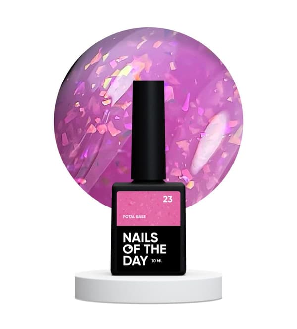 NAILSOFTHEDAY Potal bas 23 - mörkrosa bas med holografiska flingor, 10 ml