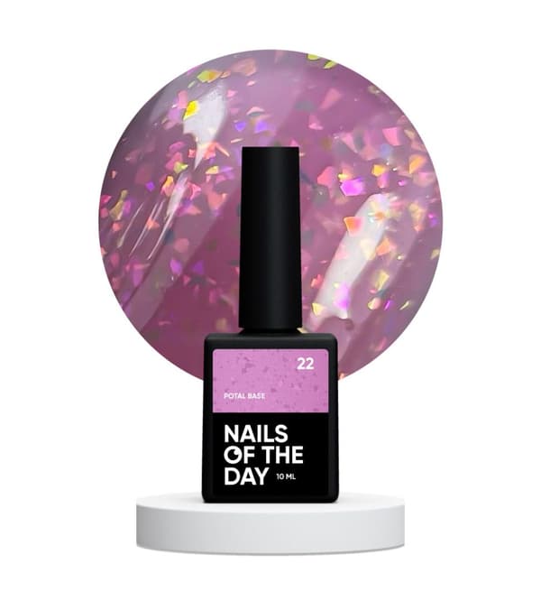 NAILSOFTHEDAY Potal base 22 - pink-lilla base med holografiske kronblade, 10 ml