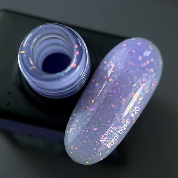 NAILSOFTHEDAY Potal base 20 - lys lilla base med holografiske kronblade, 10 ml