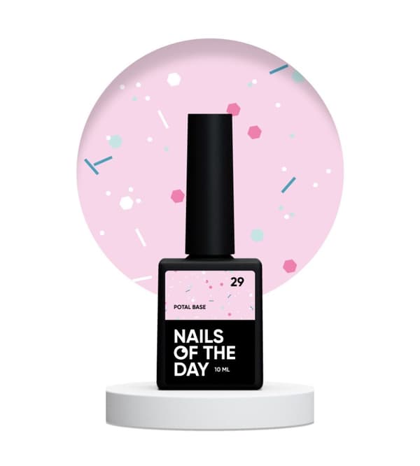 NAILSOFTHEDAY Potal base 29 - mælkefarvet pink base med neon glitter, 10 ml