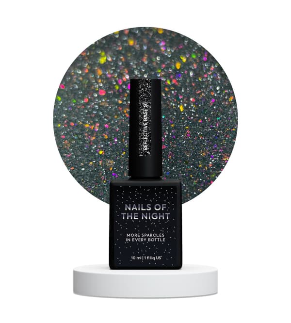 NAILSOFTHENIGHT Reflekterende base 01 - hybrid base med ""flash"" effekt med sølv-pink glitter, 10 ml