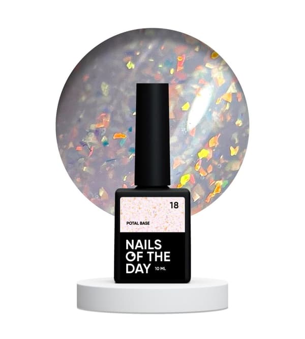 NAILSOFTHEDAY Potal base 18 - delikat-mælkeagtig base med holografiske flager, 10 ml