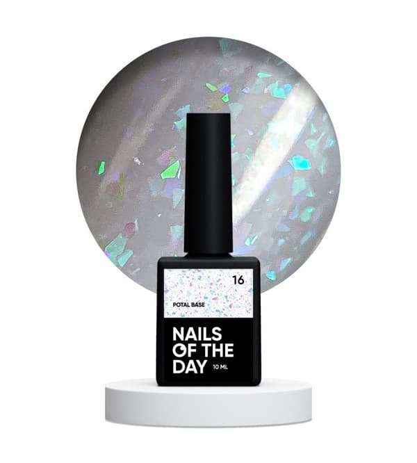 NAILSOFTHEDAY Potalbas 16 - delikat-mjölkig bas med holografiska flingor, 10 ml