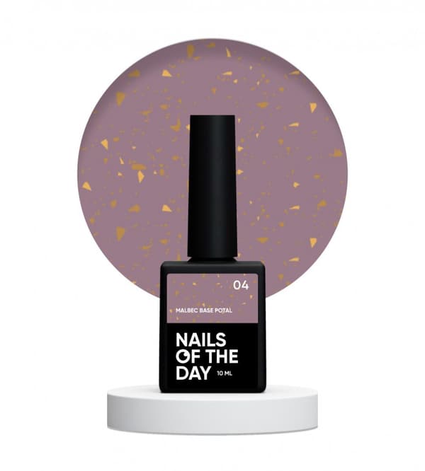 NAILSOFTHEDAY Malbec base Potal 04 - lasimaalaus harmaa-violetti hybridipohja kultahiutaleilla, 10 ml