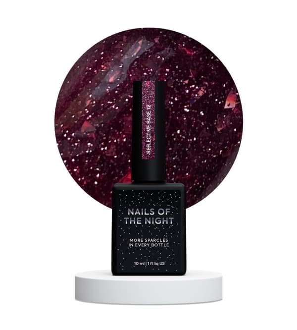 NAILSOFTHENIGHT Reflekterande bas 12 - hybridbas med ""flash""-effekt med vinröda flingor, 10 ml