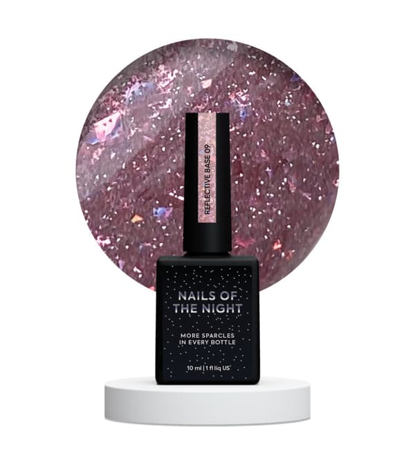 NAILSOFTHENIGHT Reflekterende base 09 - hybrid base med ""flash"" effekt med fersken flager, 10 ml