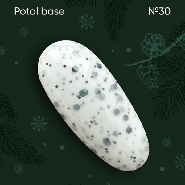 NAILSOFTHEDAY Potal base 30 - maitomainen pohja mustalla ja vihreällä glitterillä, 10 ml