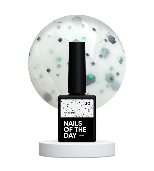 NAILSOFTHEDAY Potal base 30 - maitomainen pohja mustalla ja vihreällä glitterillä, 10 ml