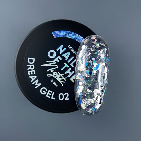 NAILSOFTHENIGHT Dream gel 02 - hopea geeli koristeluun kuusikulmioilla ja glitterillä, 5 g