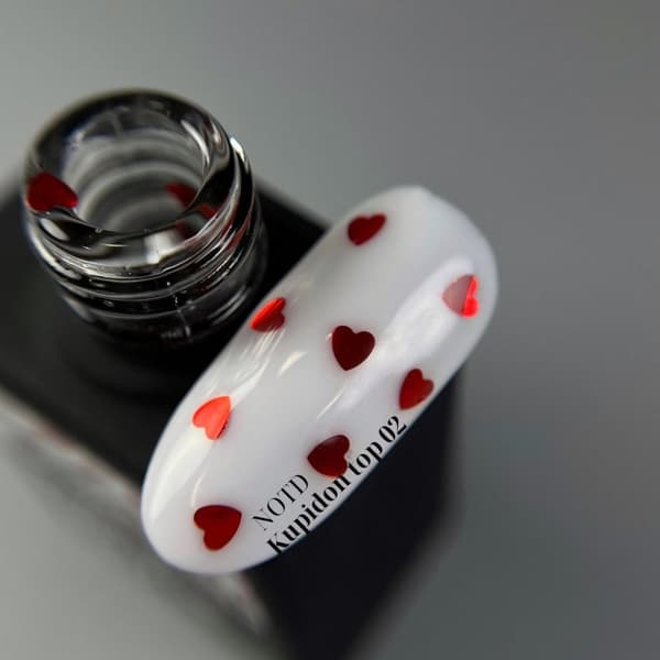 NAILSOFTHEDAY Kupidon topp 02 - topp med vinröda hjärtan utan klibbigt lager, 10 ml