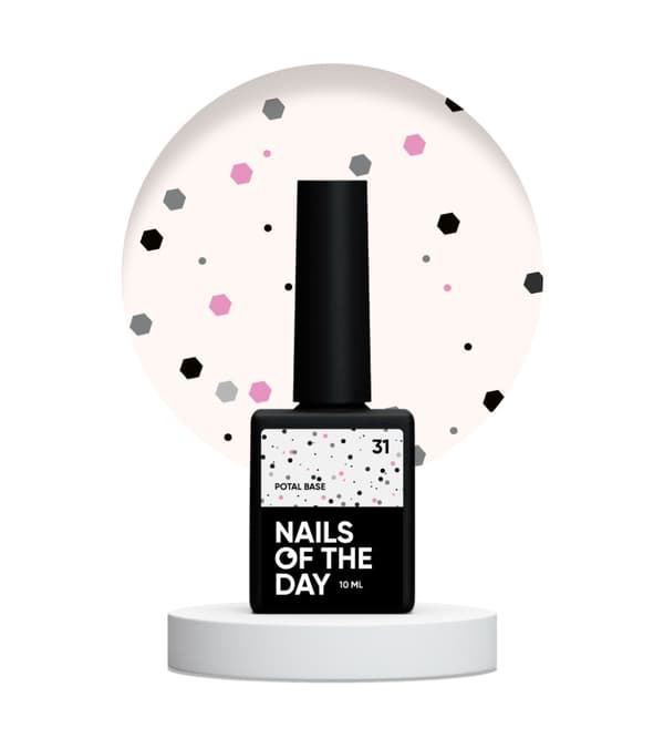 NAILSOFTHEDAY Potal base 31 - mælkeagtig base med sort og pink glitter, 10 ml