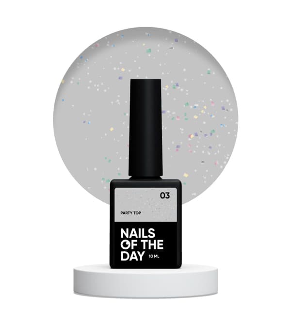 NAILSOFTHEDAY Party top 03 - transparent topp med holografiska partiklar, inget klibbigt lager och inget UV-filter, 10 ml