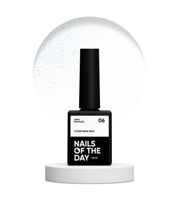NAILSOFTHEDAY Täckbotten NYHET Milk 06 - halvtransparent mjölkig bas med blått glitter, 10 ml