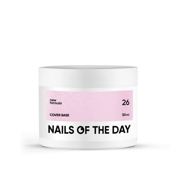 NAILSOFTHEDAY Cover base NY 26 - semi-transparent delikat pink base med sølvpartikler, 30 ml