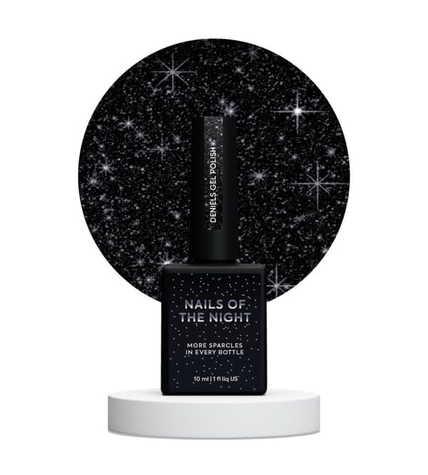 NAILSOFTHENIGHT Deniels - pigmenterat svart hybridnagellack med silverreflekterande partiklar, 10 ml