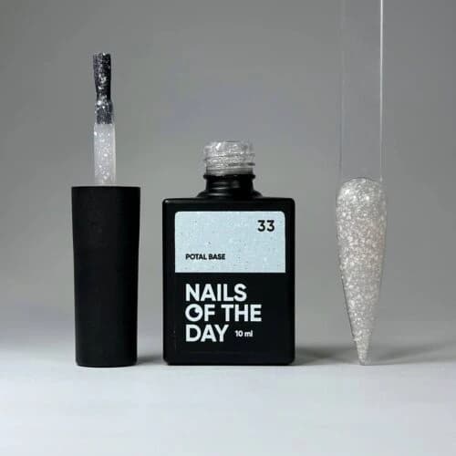 NAILSOFTHEDAY Potal base 33 - semi-transparent base med hvide flager og reflekterende partikler, 10 ml