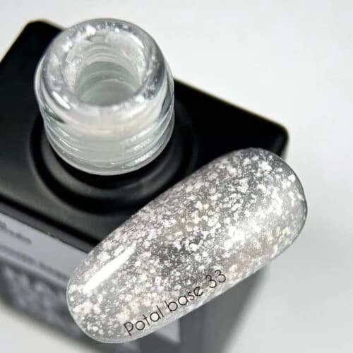 NAILSOFTHEDAY Potal base 33 - semi-transparent base med hvide flager og reflekterende partikler, 10 ml
