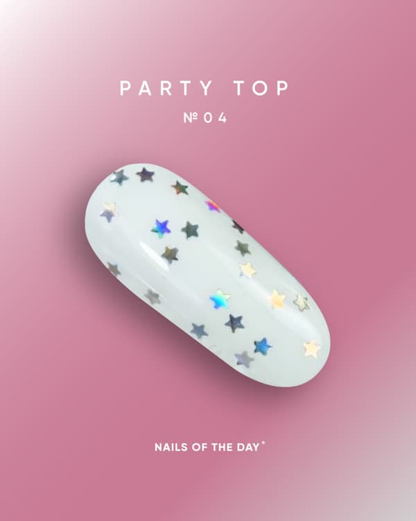 NAILSOFTHEDAY Party topp 04 - transparent topp med holografiska stjärnor, icke-klibbigt lager, 10 ml
