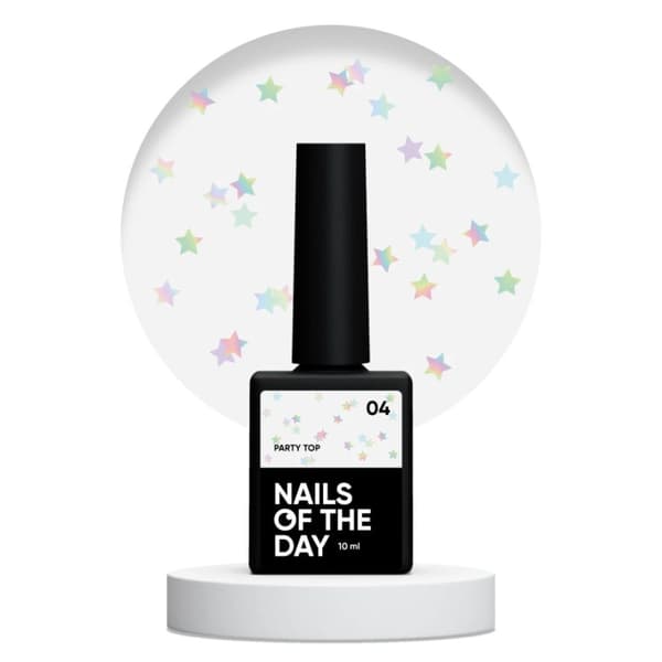 NAILSOFTHEDAY Party topp 04 - transparent topp med holografiska stjärnor, icke-klibbigt lager, 10 ml