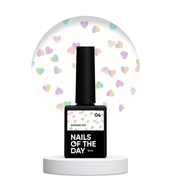 NAILSOFTHEDAY Kupidon toppi 04 - toppi holografisilla sydämillä ilman tahmeaa kerrosta, 10 ml