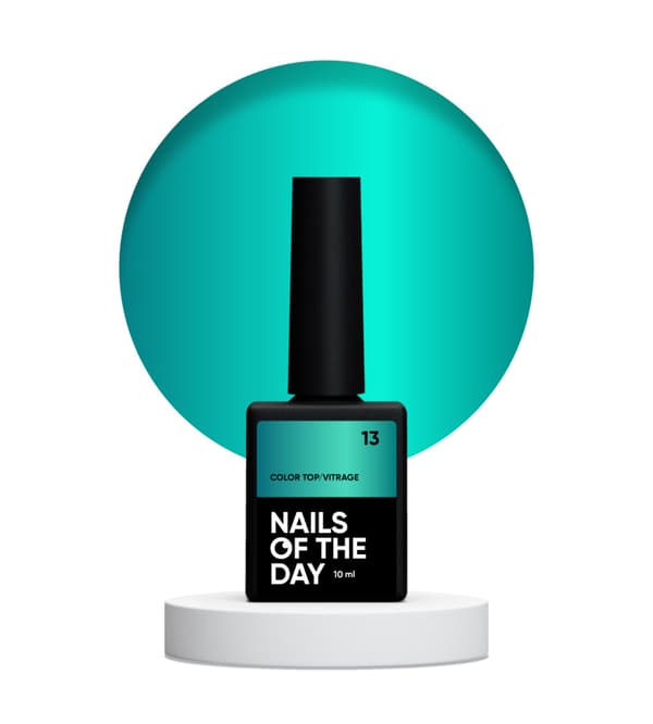 NAILSOFTHEDAY Color top Vitrage 13 - farvet glas turkis hybrid top uden klæbrig lag, 10 ml