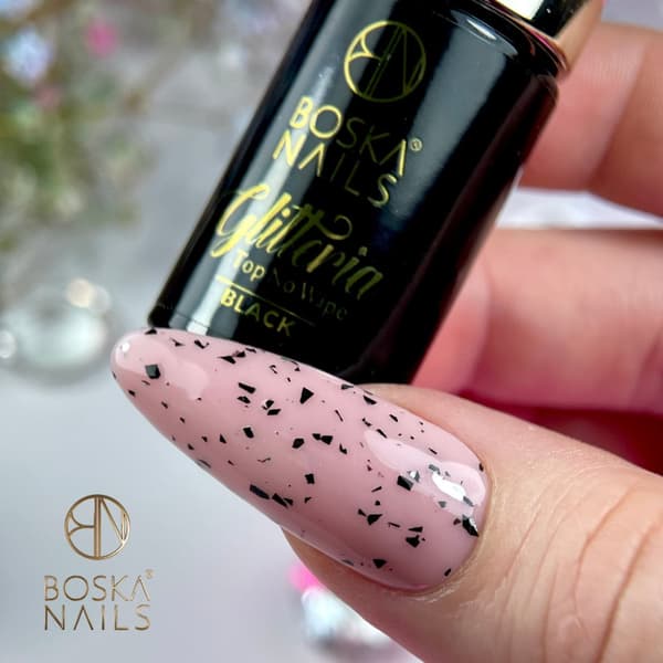 BOSKA NAILS Hybrid Top No Wipe Glitteria SORT - 6ml