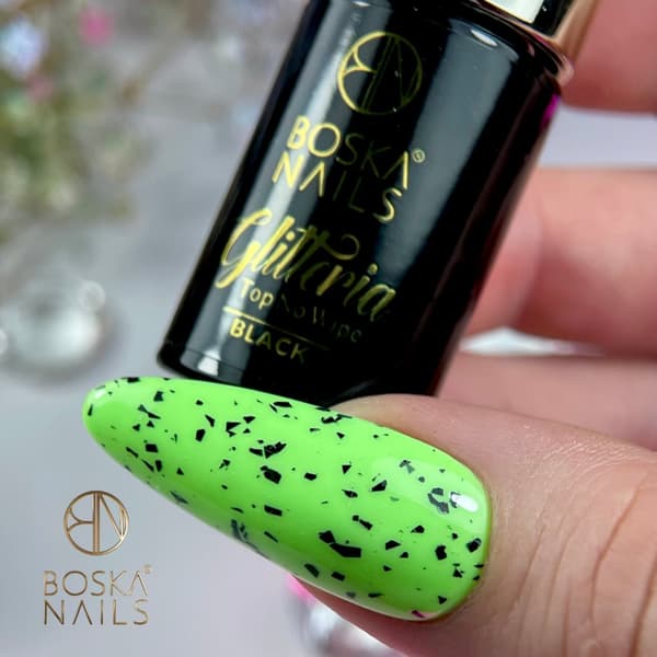 BOSKA NAILS Hybrid Top No Wipe Glitteria SORT - 6ml