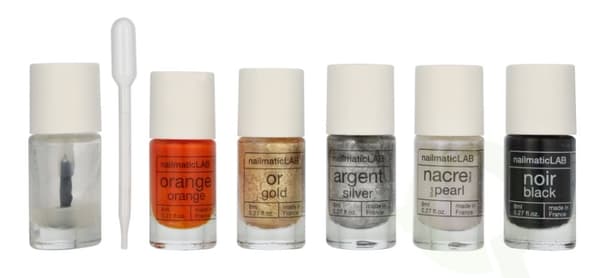 Nailmatic Nail Polish Set 52.5 ml Metallic - 5x Nail Polish 8ml/5x Mixing Bases 2.5ml/10 Pipettes/5 Labels/1 Booklet With 20 Recipes