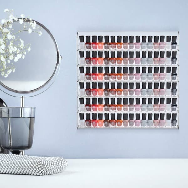 Akryl Nagellack Displayställ, Väggmonterat, Rymmer 96 Flaskor, Elegant Transparent Design