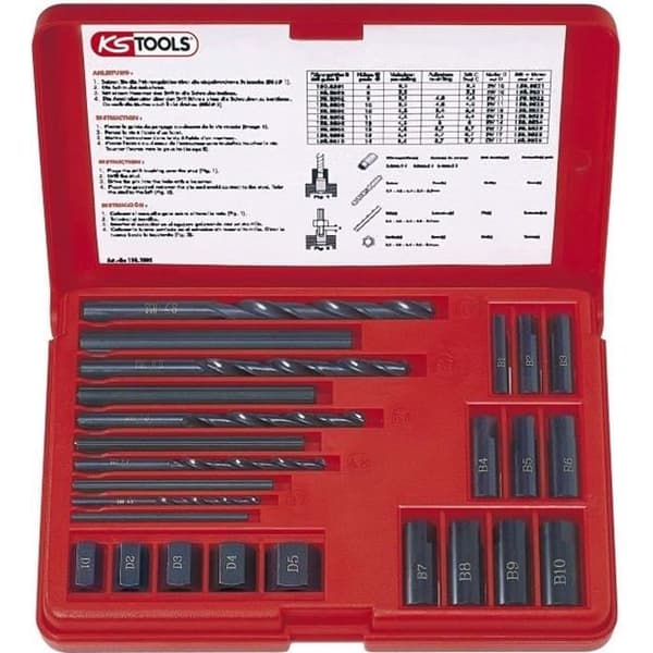 KS TOOLS M5-M16 bultextraktorer - 25 delar set med borr, hylsor och utsugsstänger
