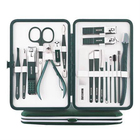 UNIQ 18-i-1 Manikyr / Grooming Set för naglar, fötter, ansikte - Mörkgrön
