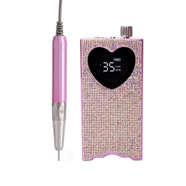 Elektrisk Negleboremaskine, 35000 omdrejninger pr. minut, bærbar design, inkluderer 7 borehoveder,EU, med rhinestone