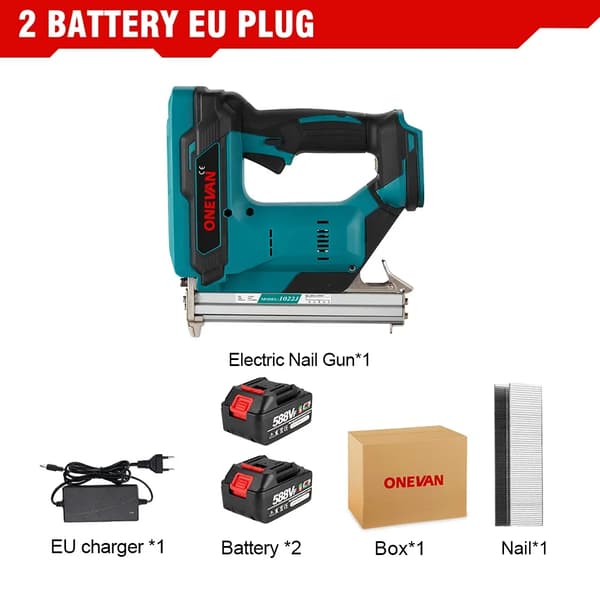 Elektrisk Naglepistol, Børsteløs Motor, Sikkerhedslås Funktion,2 Batteri EU Stik