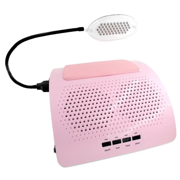 Nail Dust Collector, LED Lampe, Lav Støj, 2 Vaskbare Poser,Pink med lampe, EU
