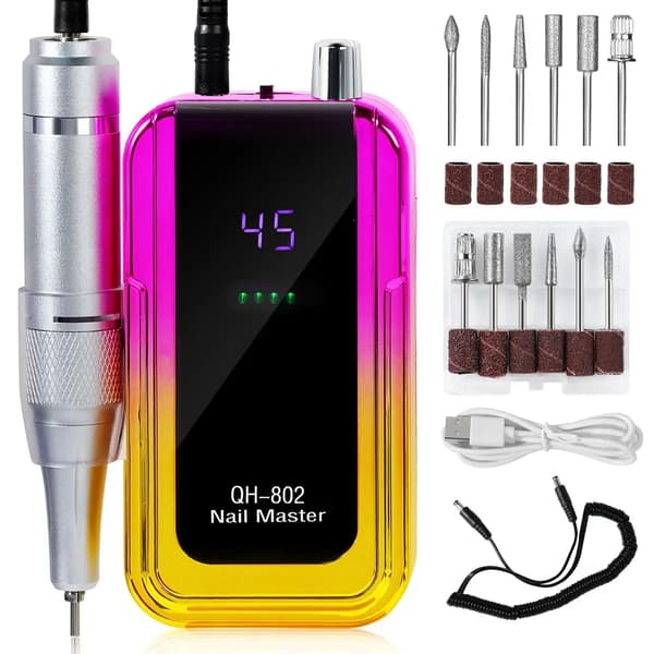 Nail Drill Maskine, 45000RPM Variabel Hastighed, 2400mAh Batteri, 10 Timers Arbejdstid,Guld