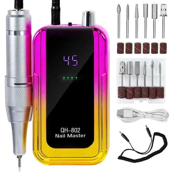 Nail Drill Maskine, 45000RPM Variabel Hastighed, 2400mAh Batteri, 10 Timers Arbejdstid,Guld